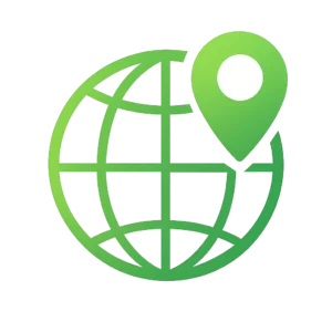 Green globe with a location pin representing geo targeting and geographic website targeting.